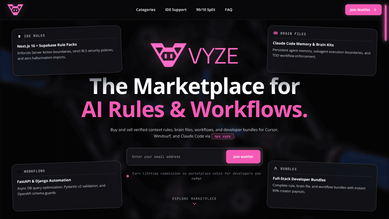 Vyze website screenshot