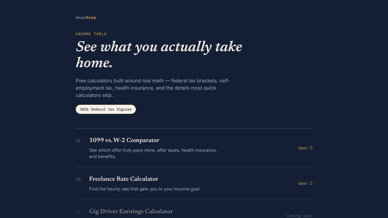 WageKeep — Real Income Calculators website screenshot