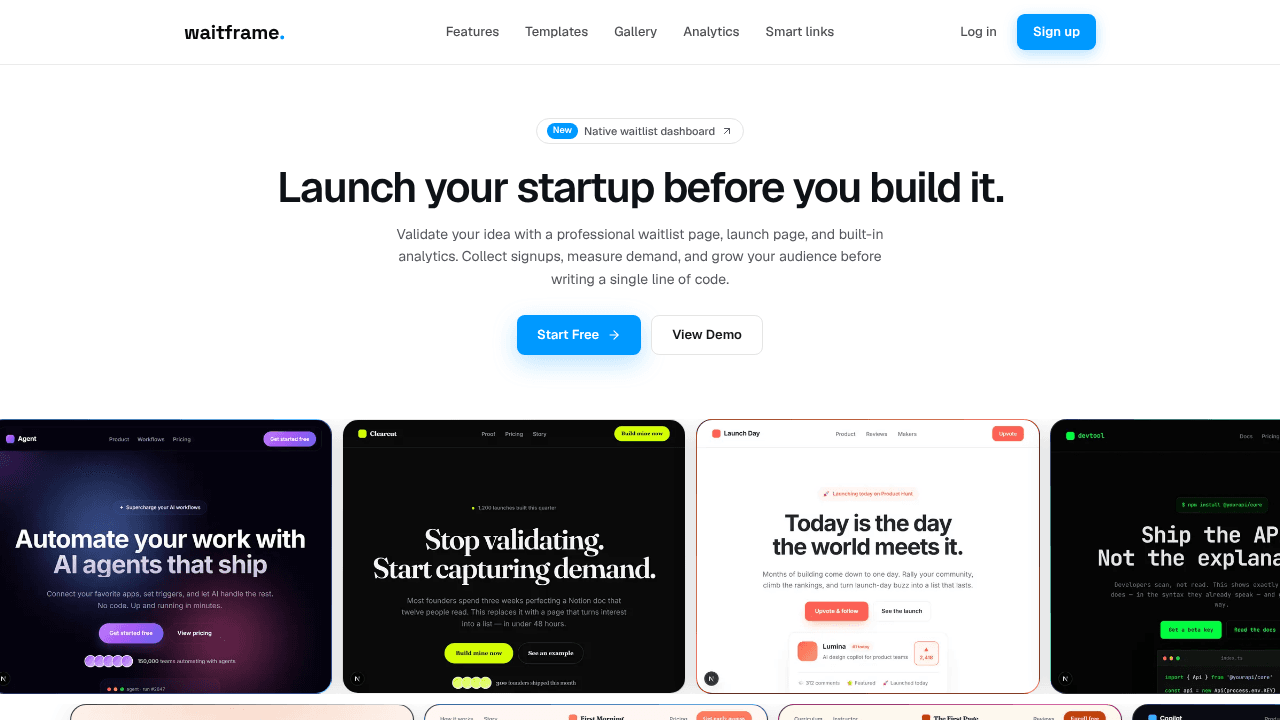 Waitframe website screenshot