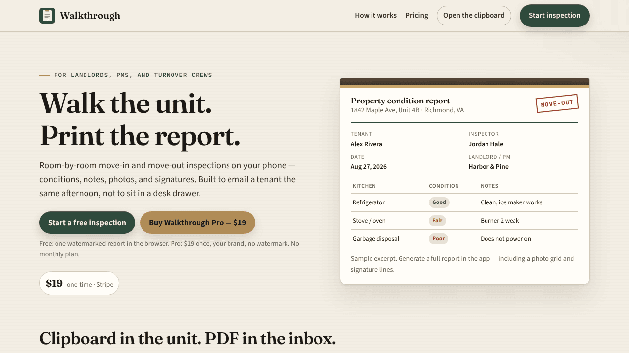 Walkthrough website screenshot