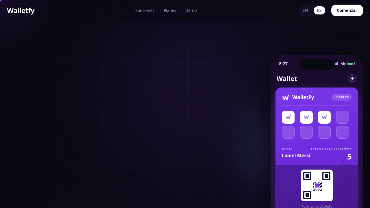 WalletFy — Digital Loyalty Cards website screenshot