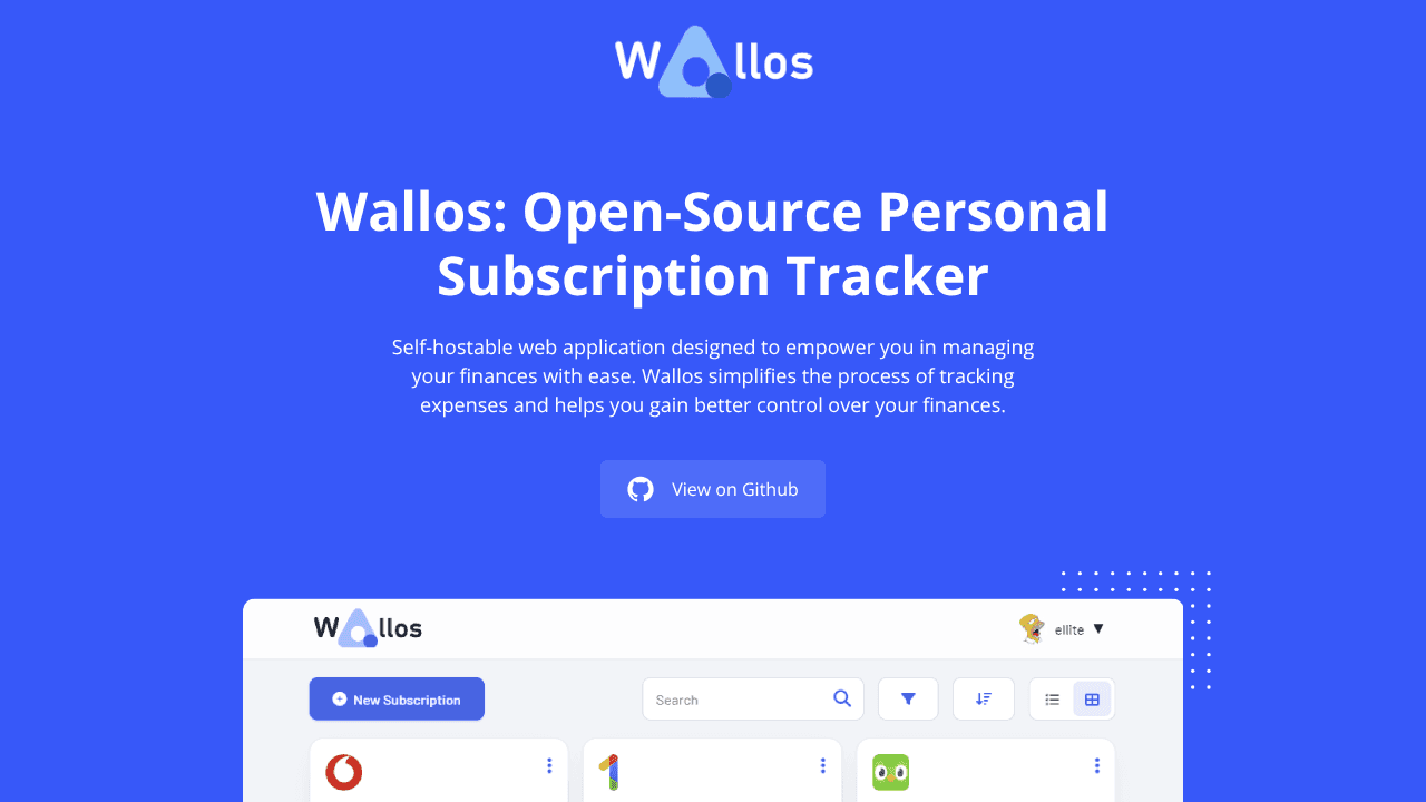Wallos website screenshot