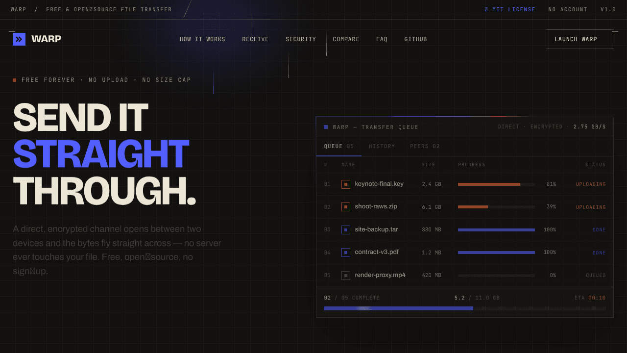 Warp website screenshot