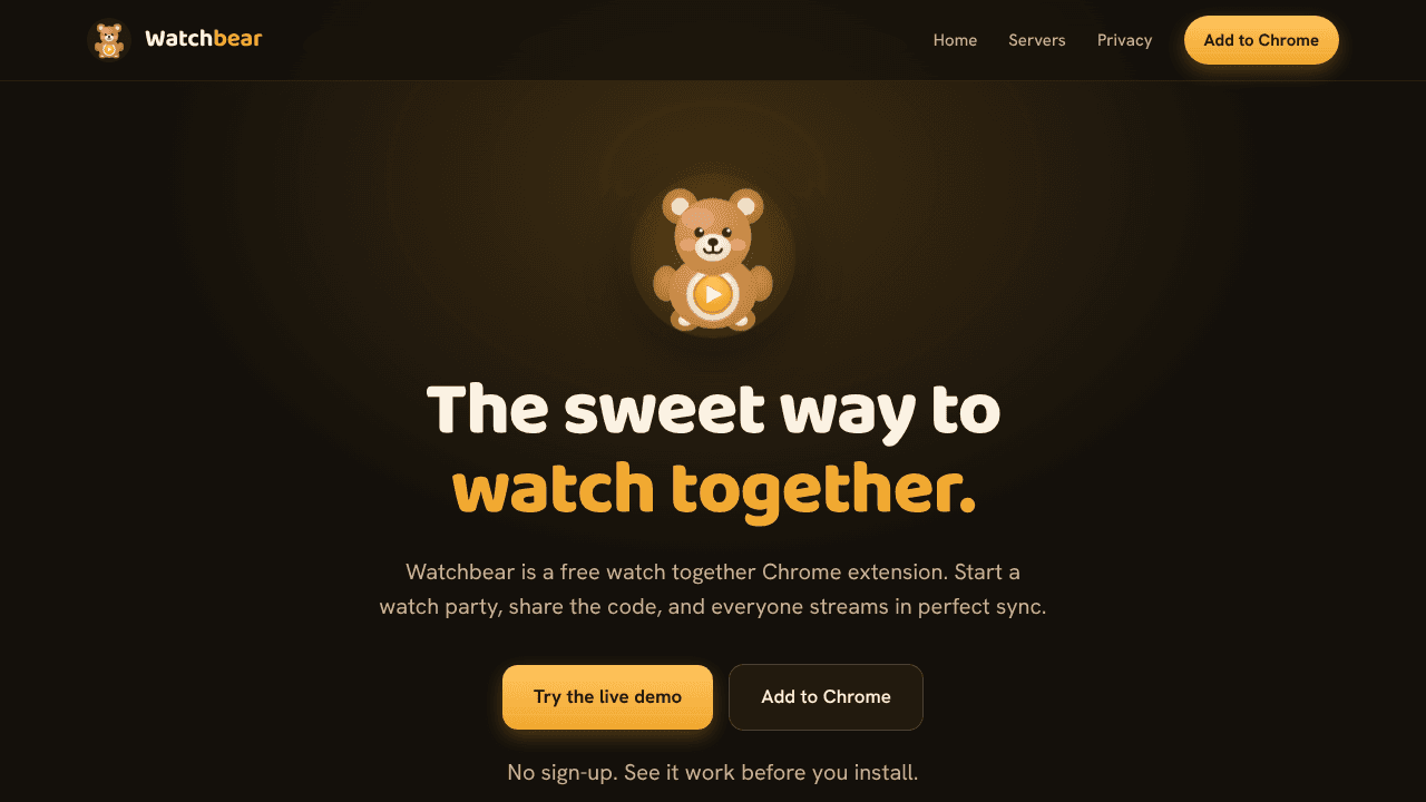 Watchbear: Watch Together & Watch Party website screenshot