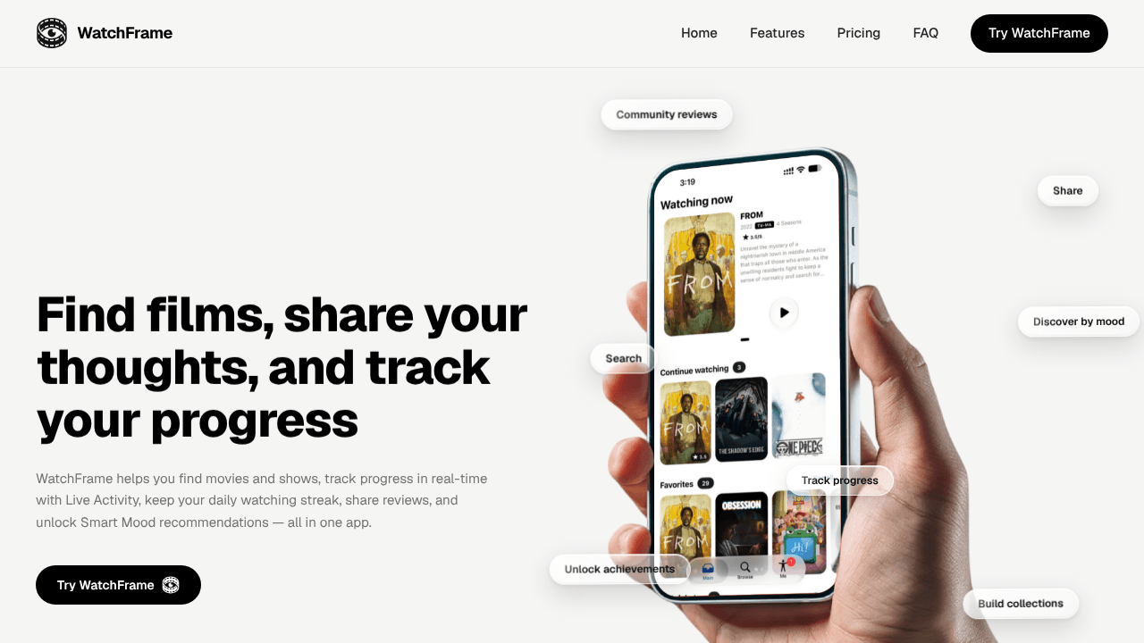 WatchFrame website screenshot
