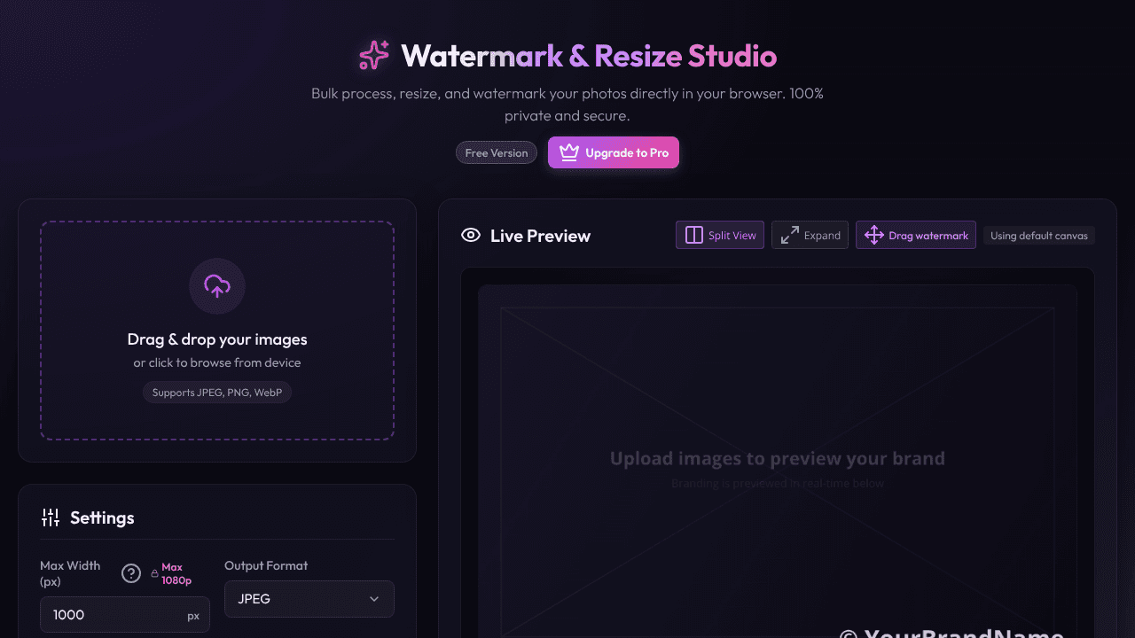 Watermark & Resize Studio website screenshot