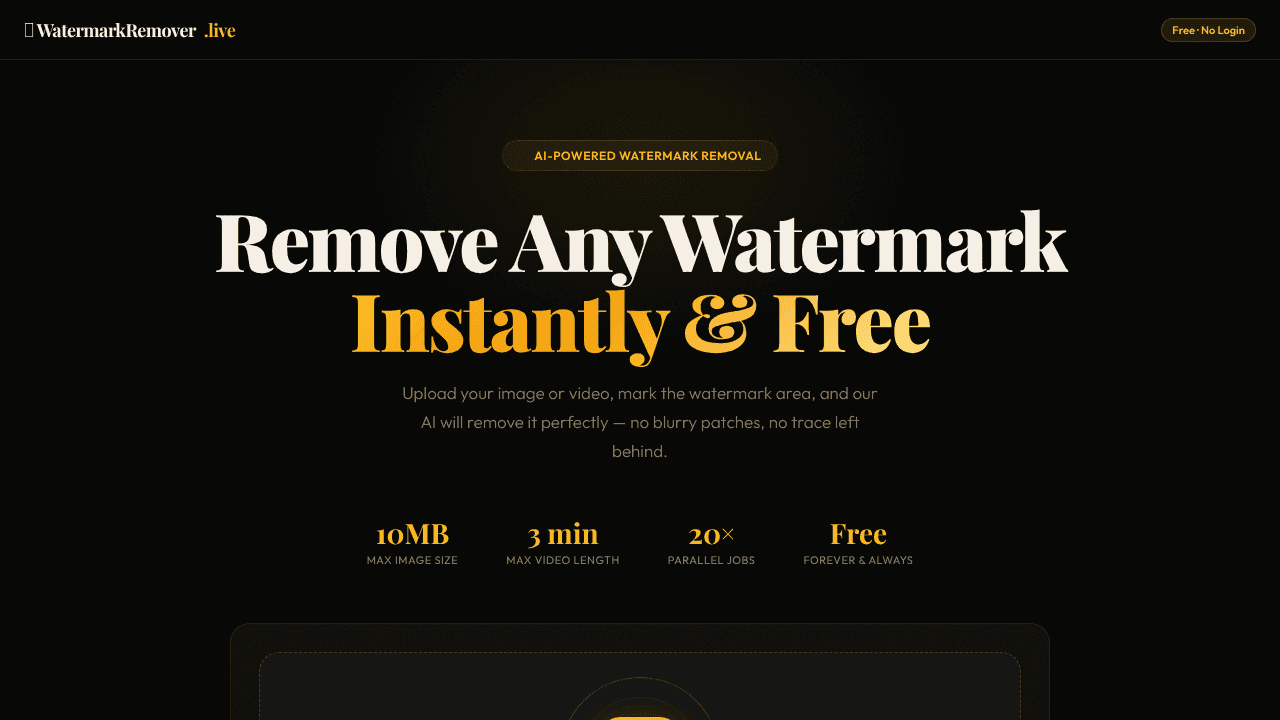 WatermarkRemover.live website screenshot