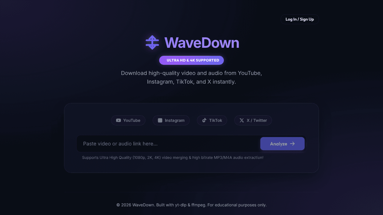 WaveDown  Video & Audio Downloader website screenshot