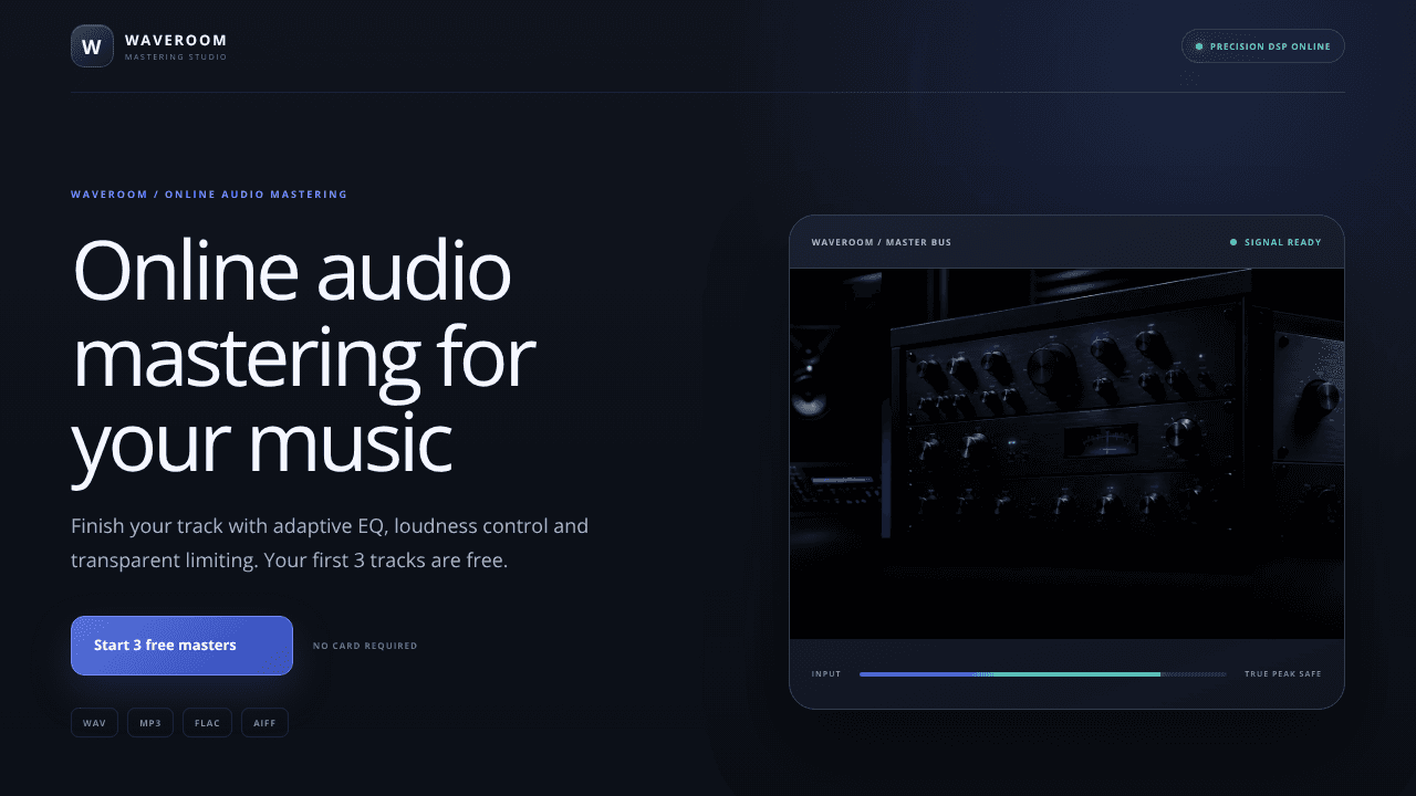 Waveroom Mastering website screenshot