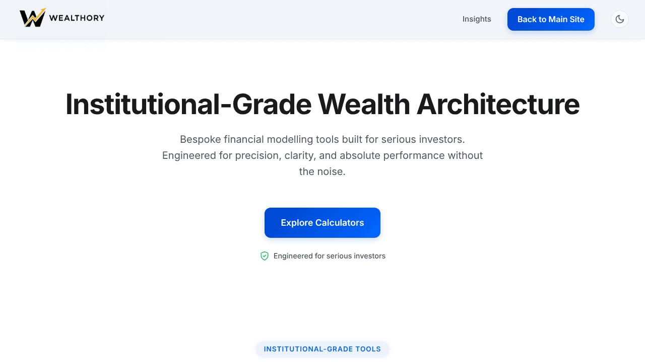 Wealthory calculator website screenshot