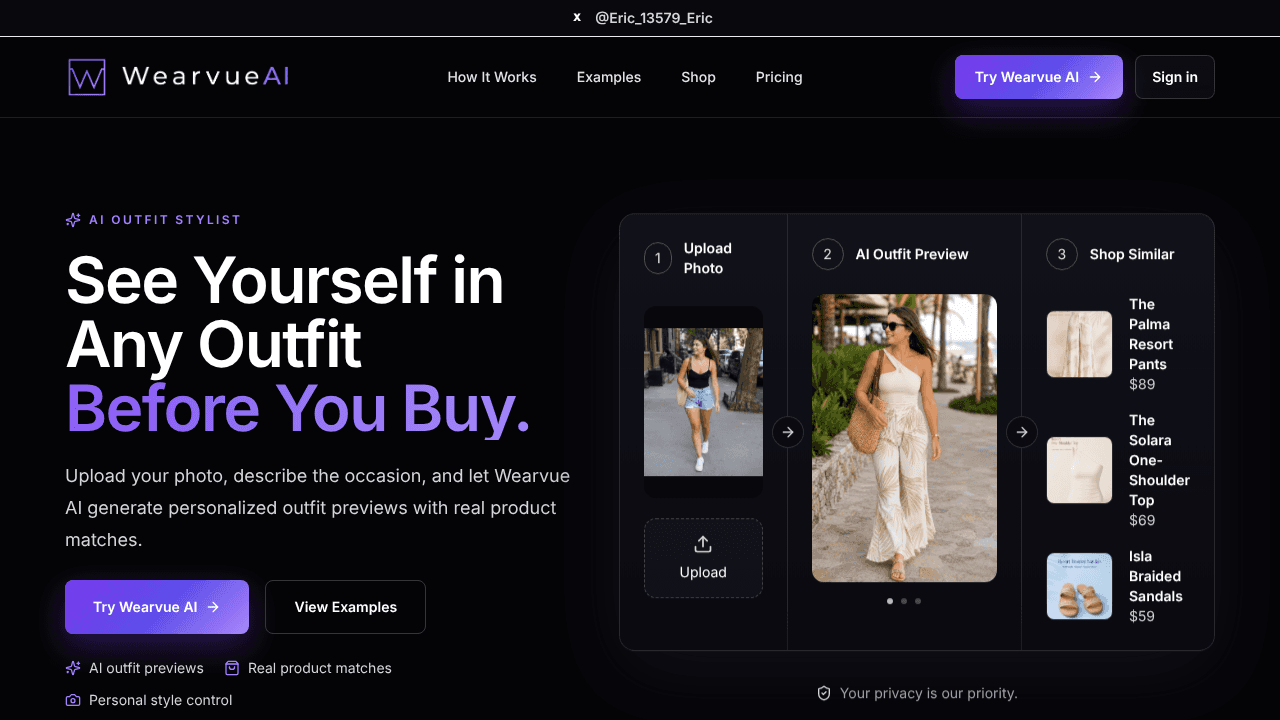 WearvueAI website screenshot