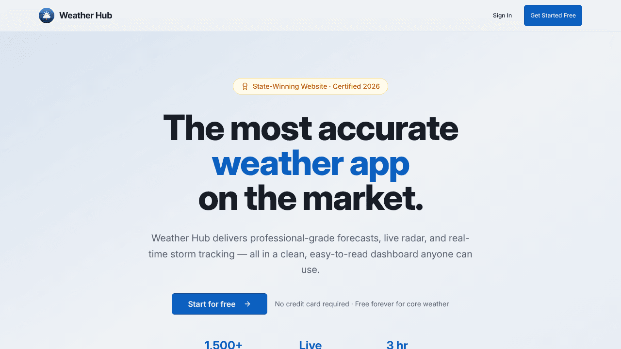 WeatherHub website screenshot