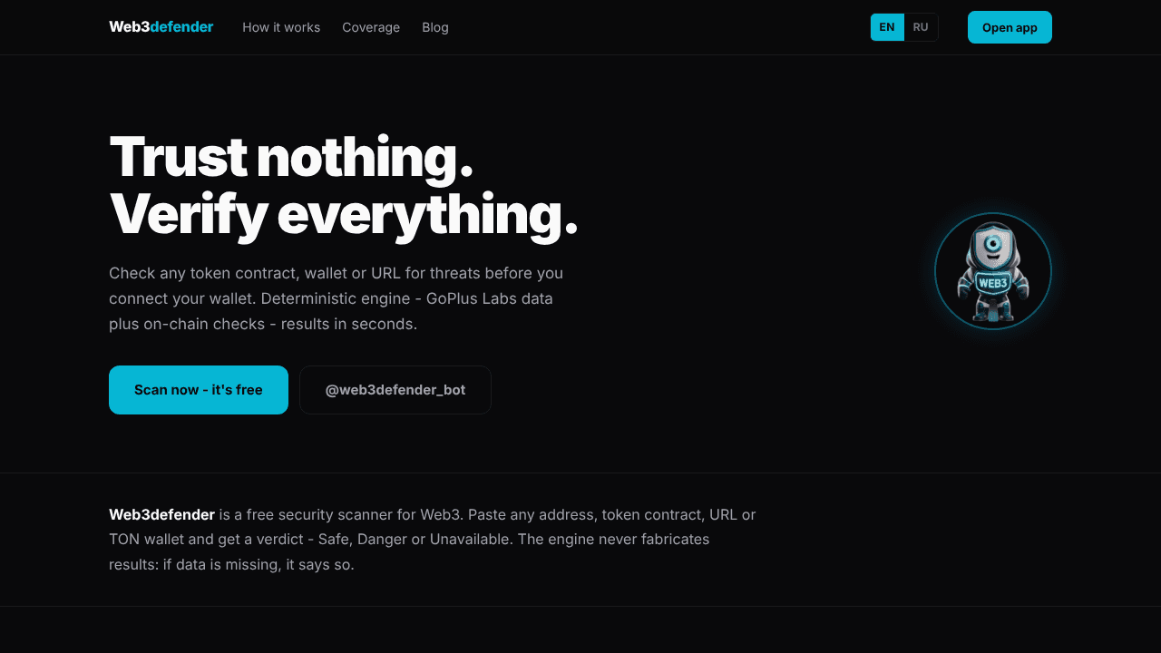 Web3defender website screenshot