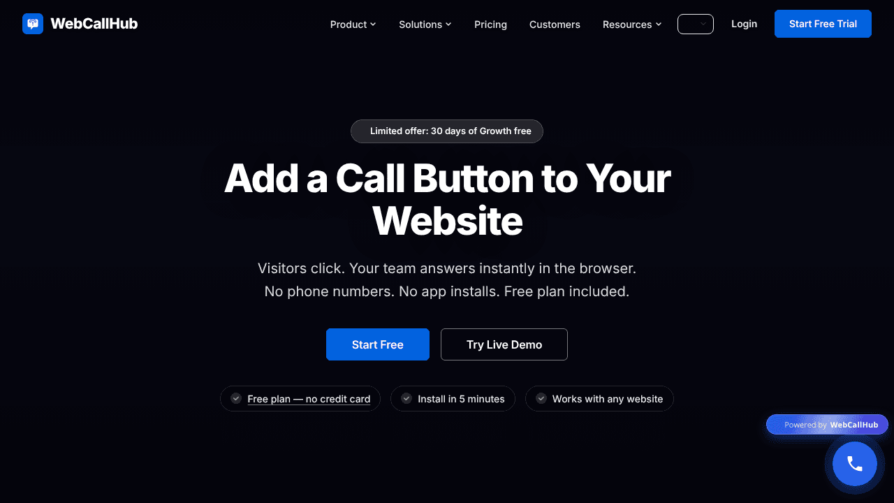 WebCallHub website screenshot