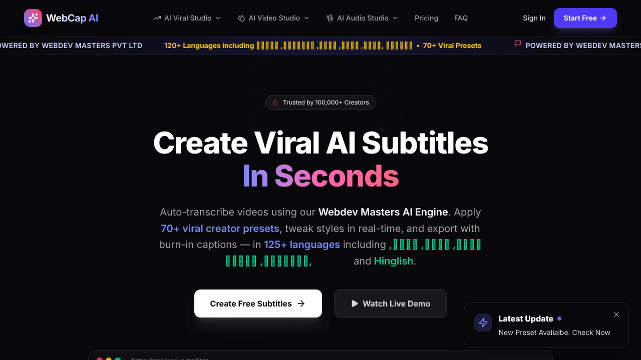 Webcap Ai website screenshot
