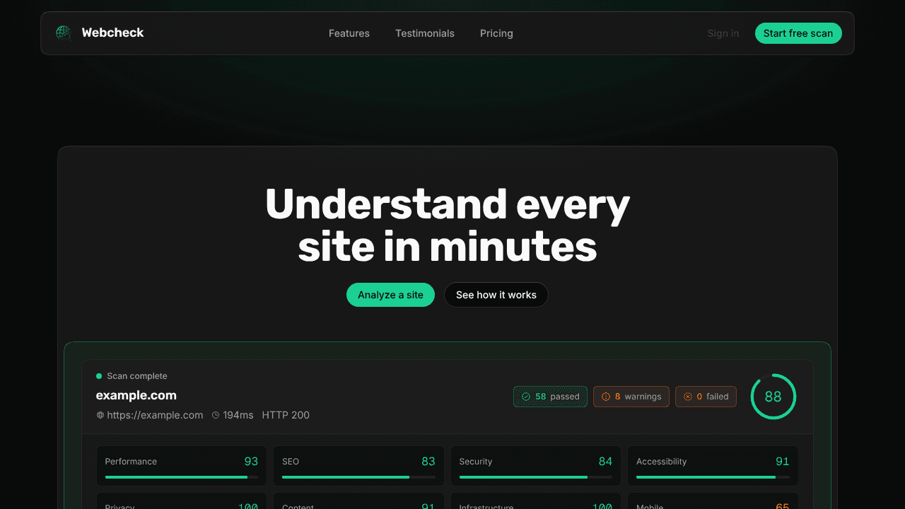 Webcheck website screenshot