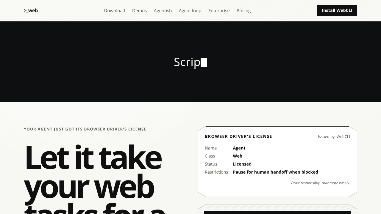 WebCLI - Agent Interface for the Web. website screenshot