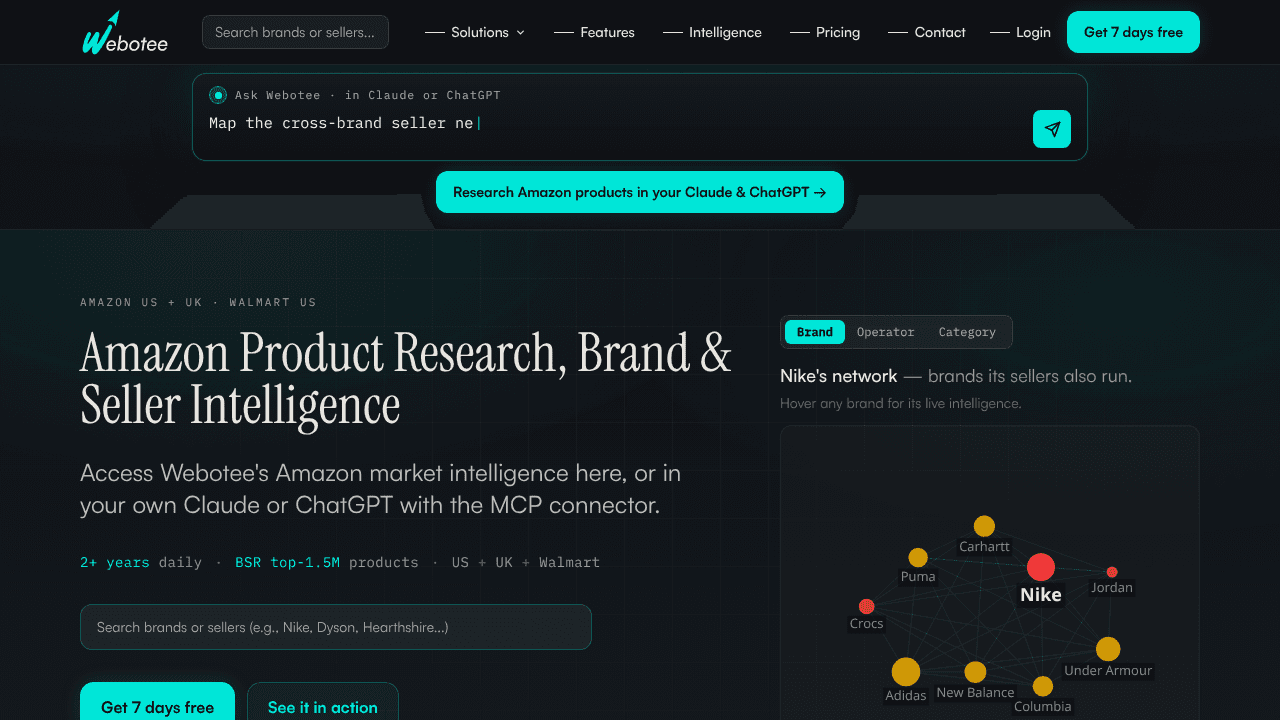 Webotee - Amazon Market Intelligence website screenshot
