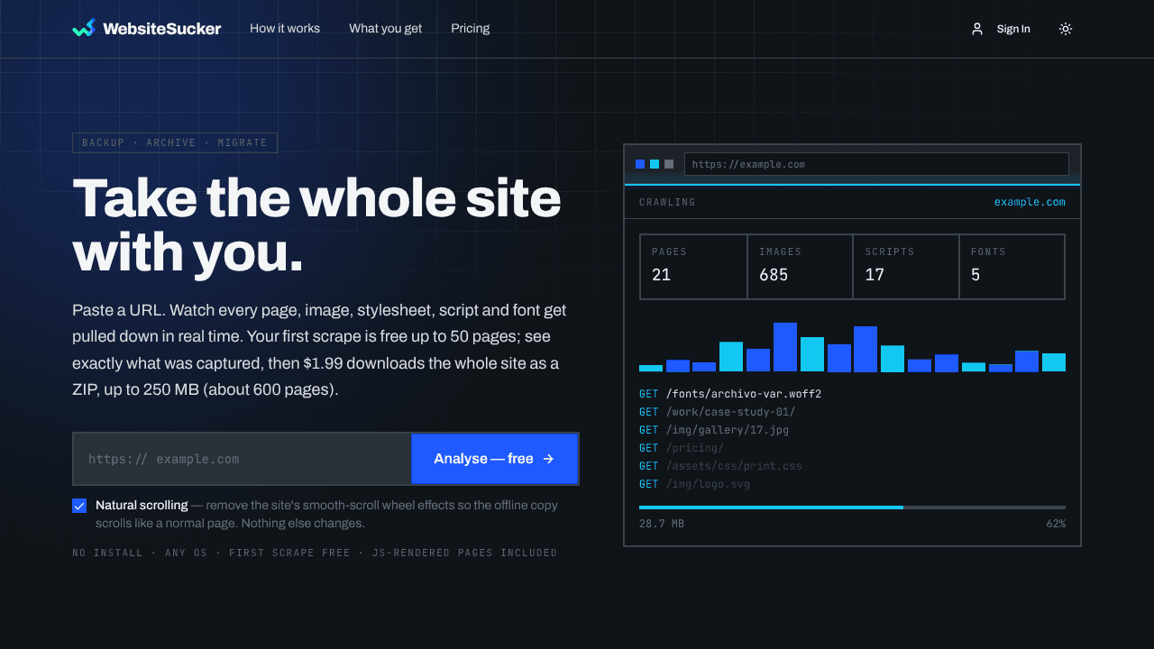 Website Sucker website screenshot
