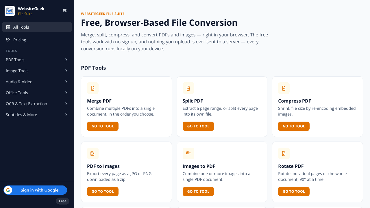 WebsiteGeek File Suite website screenshot
