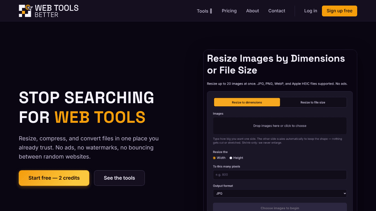 WebToolsBetter Honest Web Tools, One Hub website screenshot