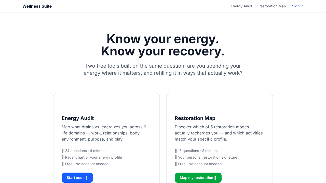 Wellness: Energy Audit & Restoration Map website screenshot