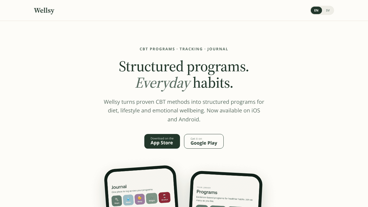 Wellsy: Health & Journal website screenshot