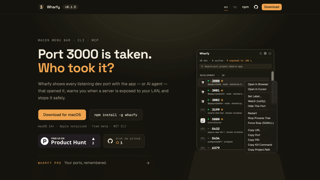 Wharfy website screenshot