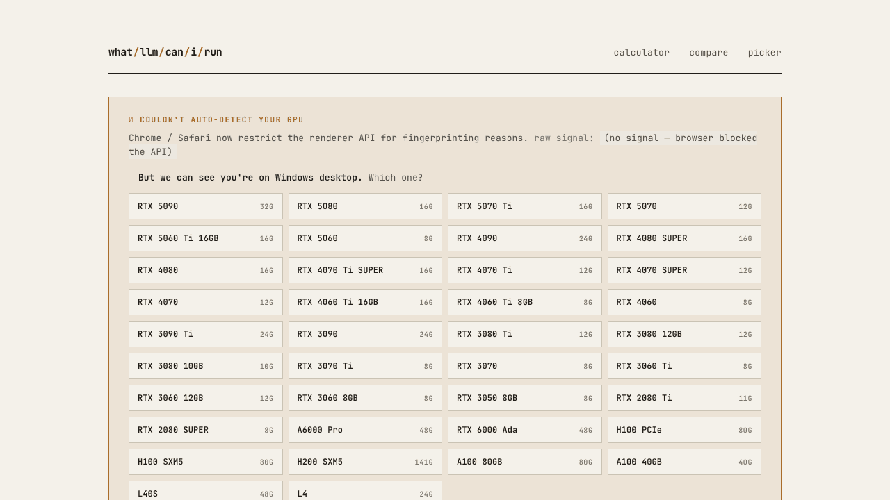 What LLM Can I Run website screenshot
