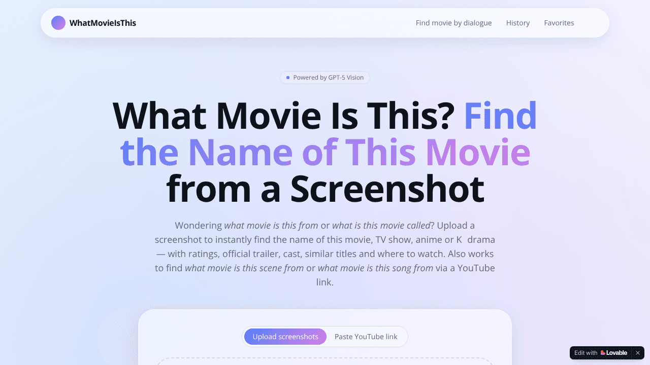 WhatMovieIsThis website screenshot