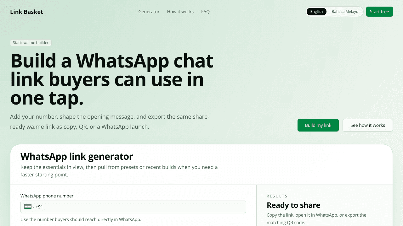 WhatsApp Link Generator website screenshot