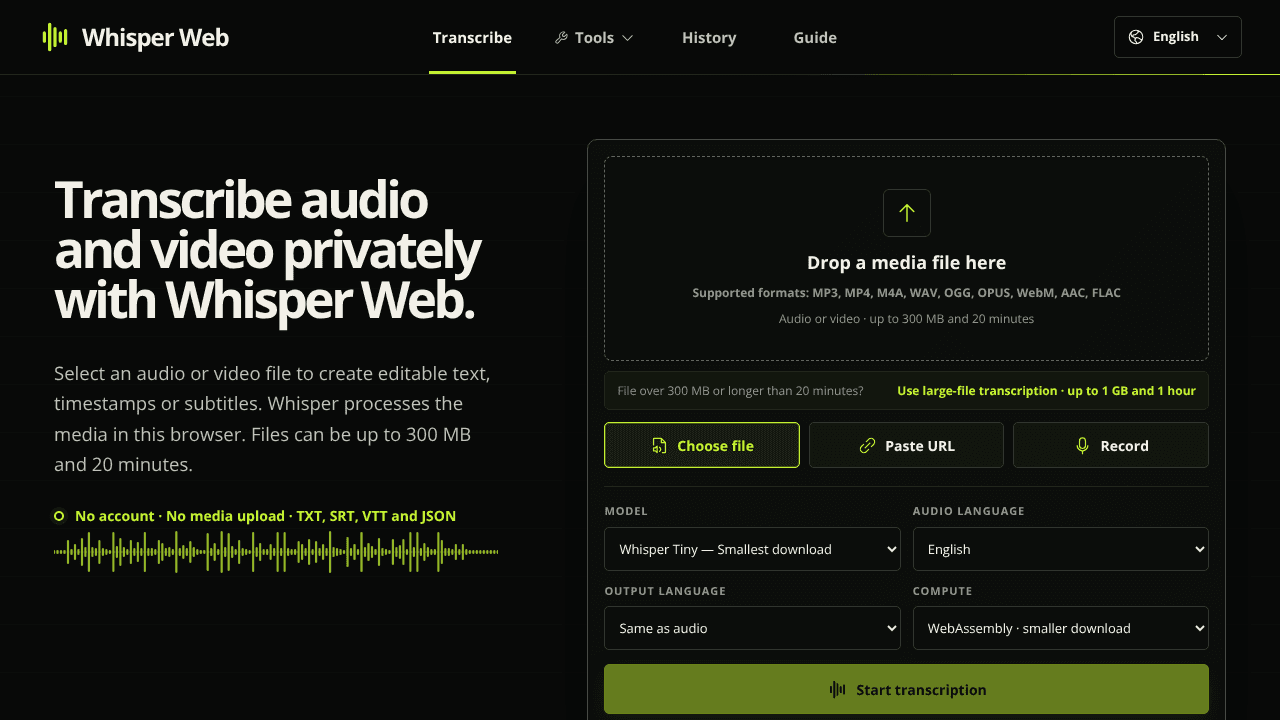 Whisper Web website screenshot