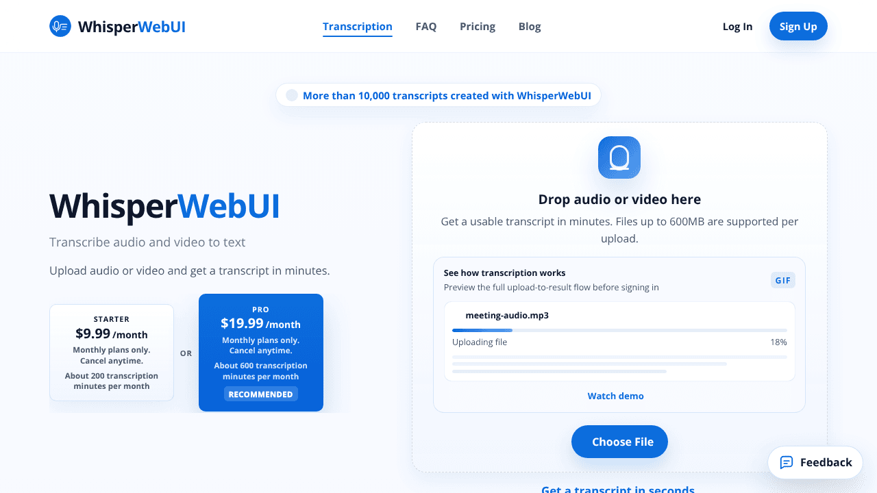 Whisper Web UI website screenshot