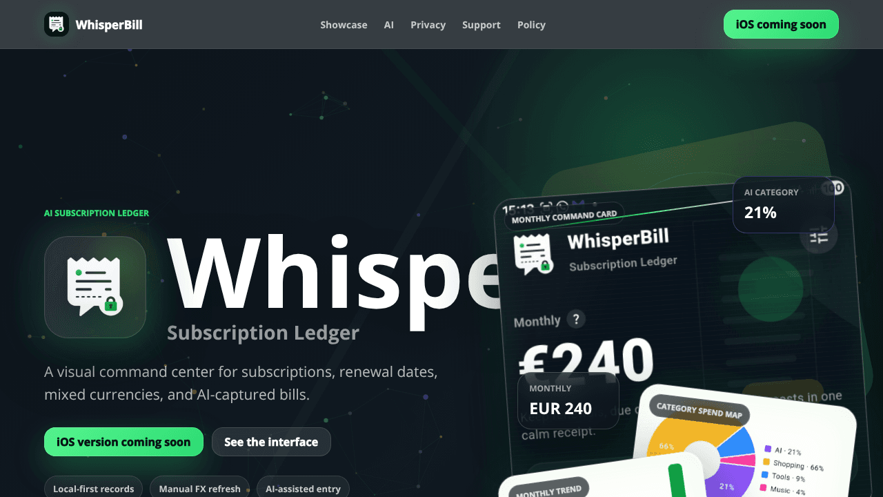 WhisperBill website screenshot