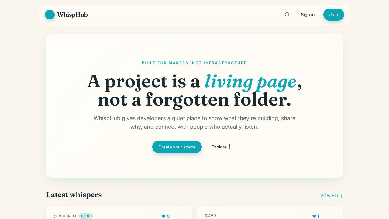WhispHub website screenshot