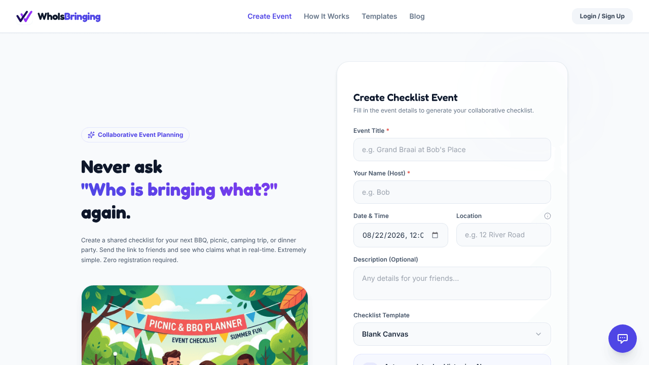 WhoIsBringing website screenshot