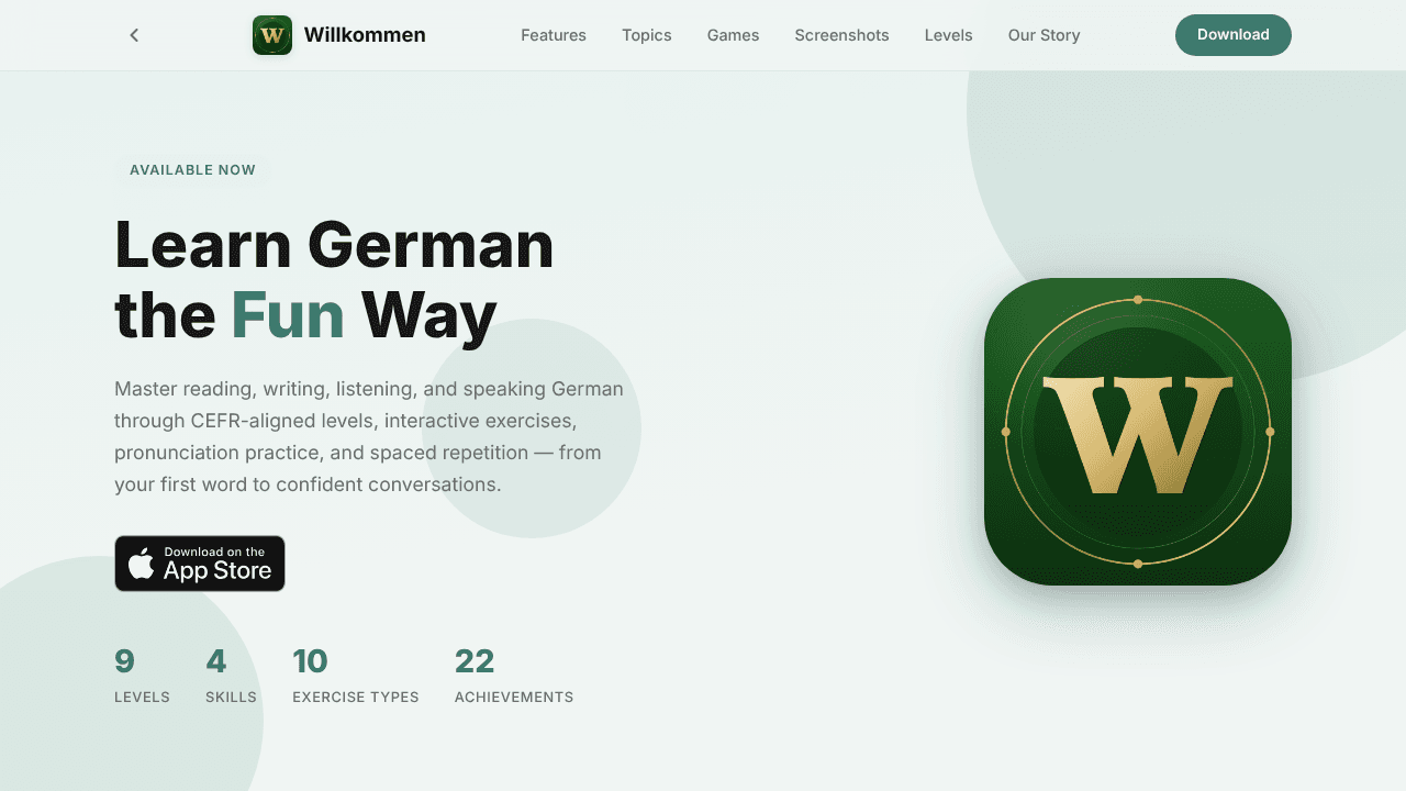 Willkommen - Learn German website screenshot