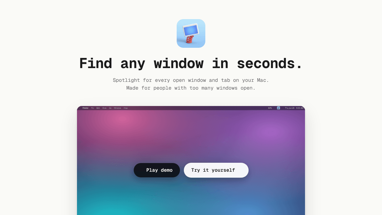 WindowHopper — find any window quickly website screenshot