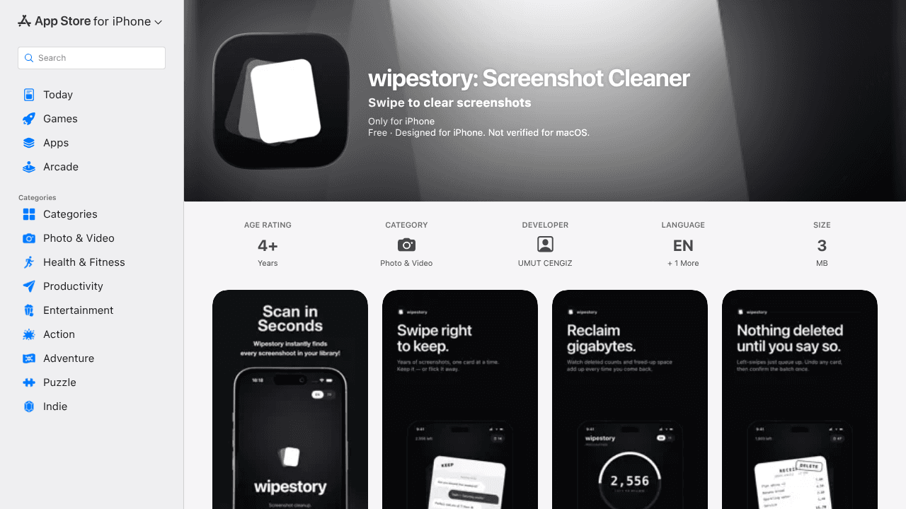 Wipestory website screenshot