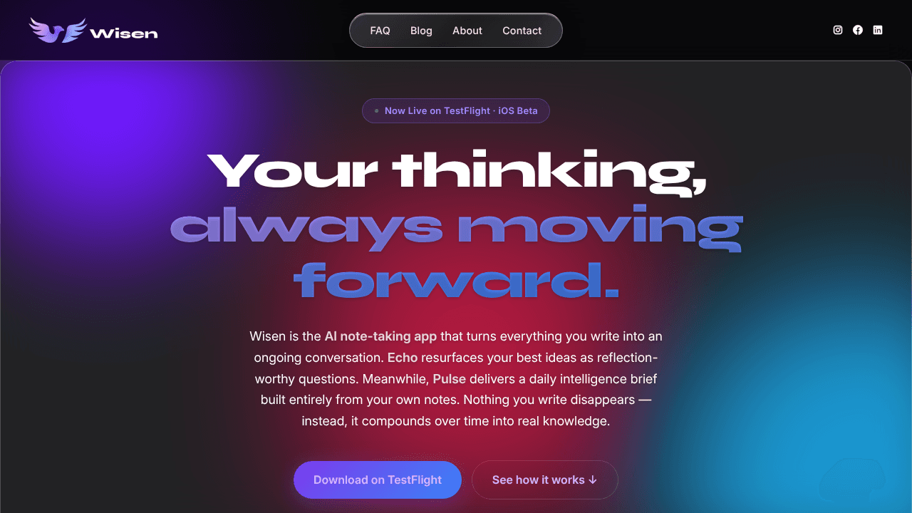Wisen - Your Forgotten Notes, Unleashed website screenshot