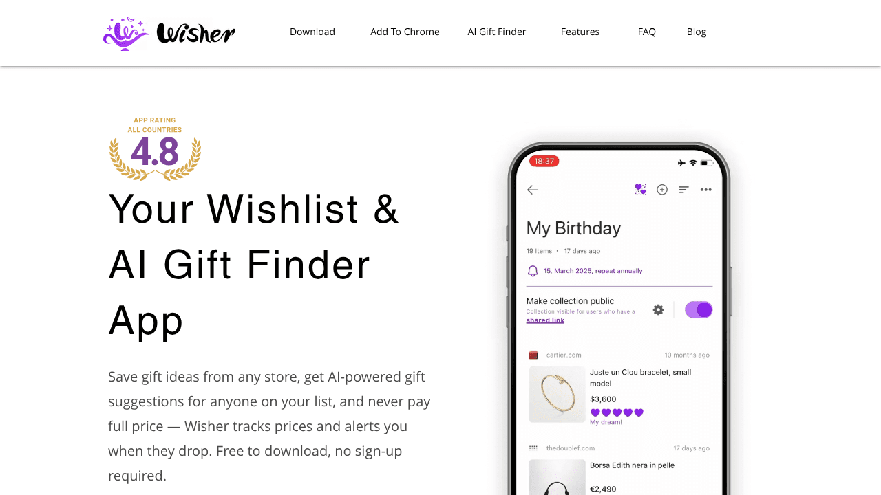 Wisher website screenshot