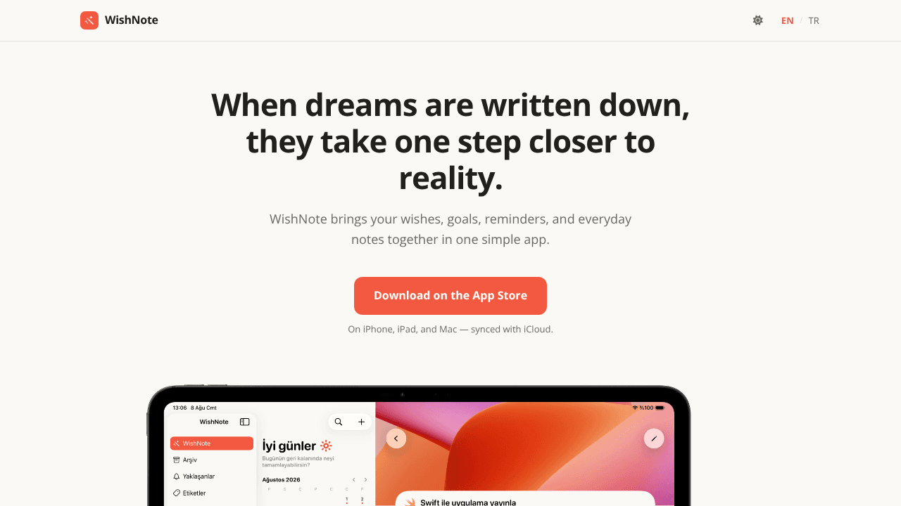 WishNote website screenshot