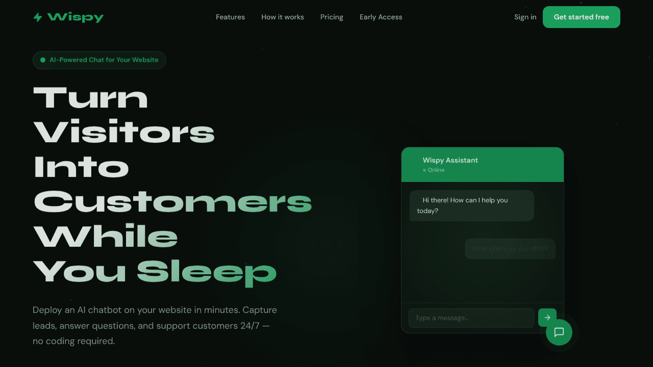 Wispy Dashboard website screenshot