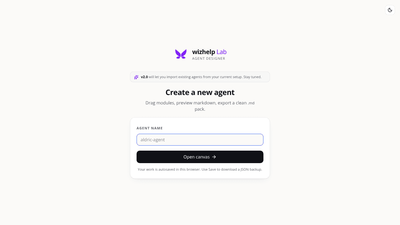 wizhelp Lab — Agent Designer website screenshot