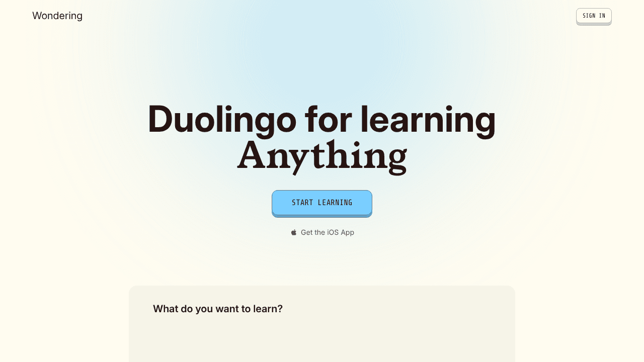 Wondering website screenshot