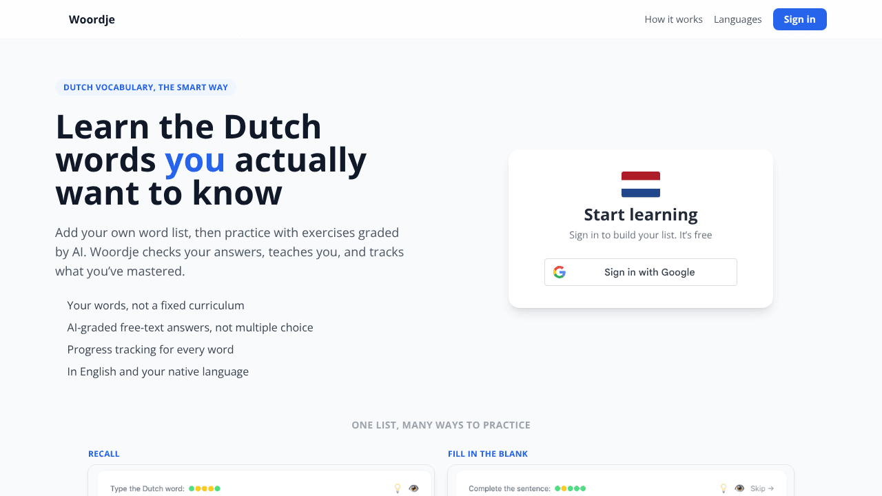 Woordje website screenshot