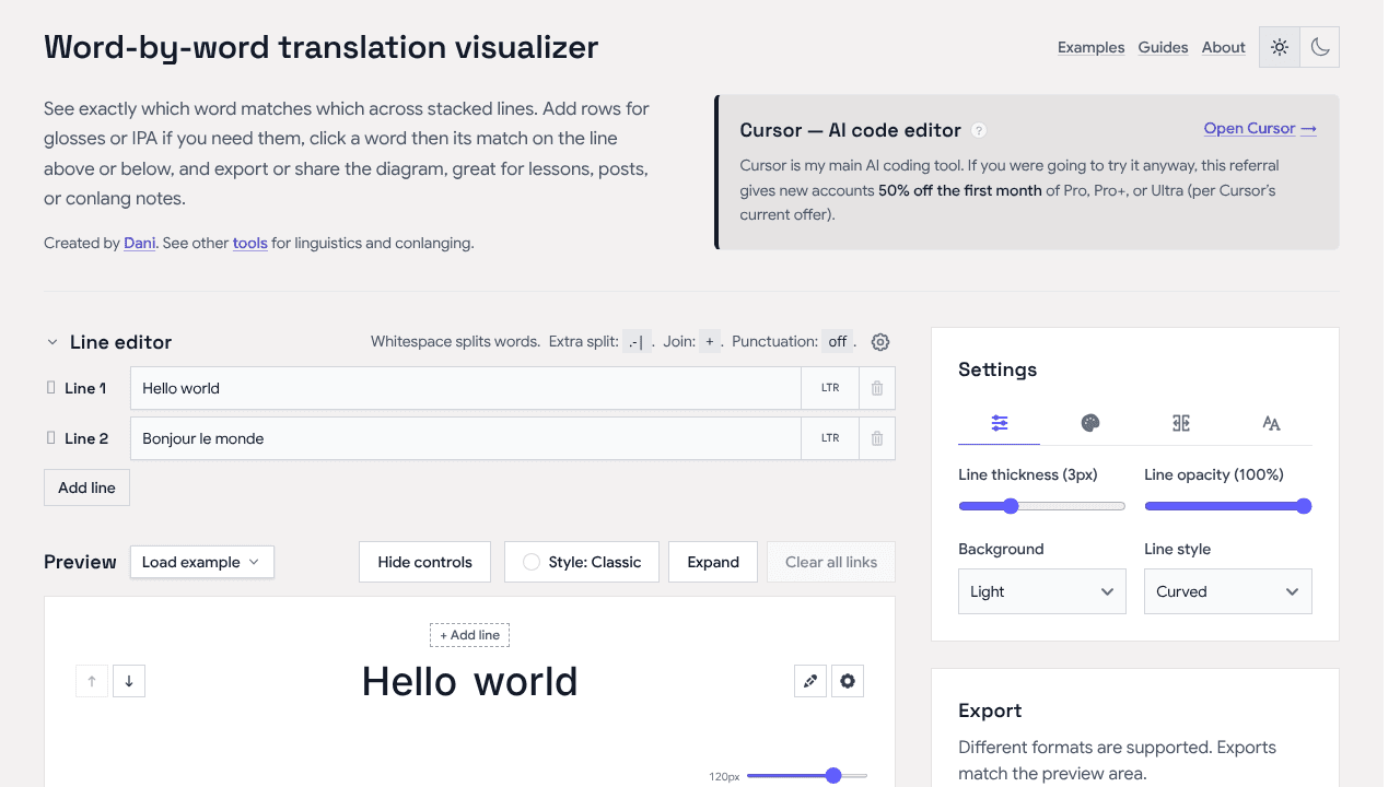 Word Aligner website screenshot