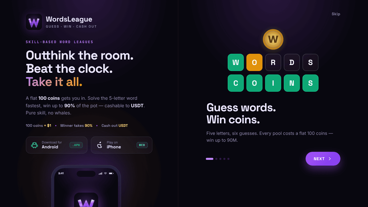 WordsLeague website screenshot