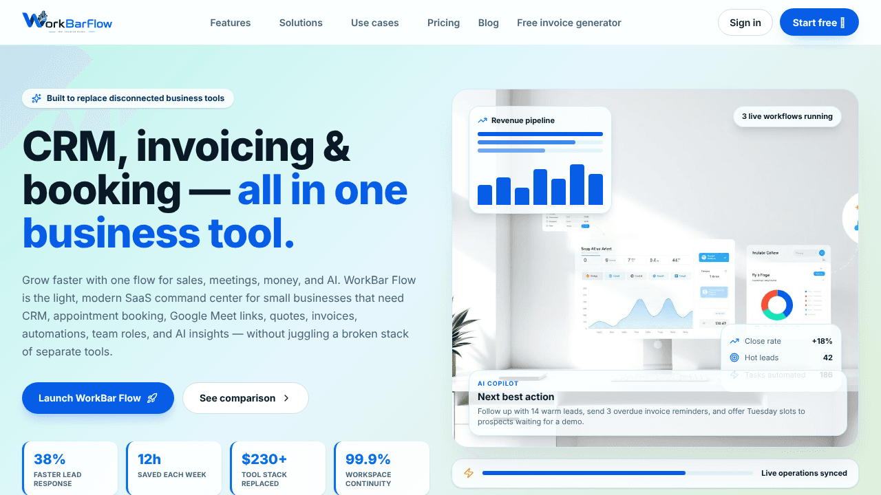 WorkBar Flow website screenshot