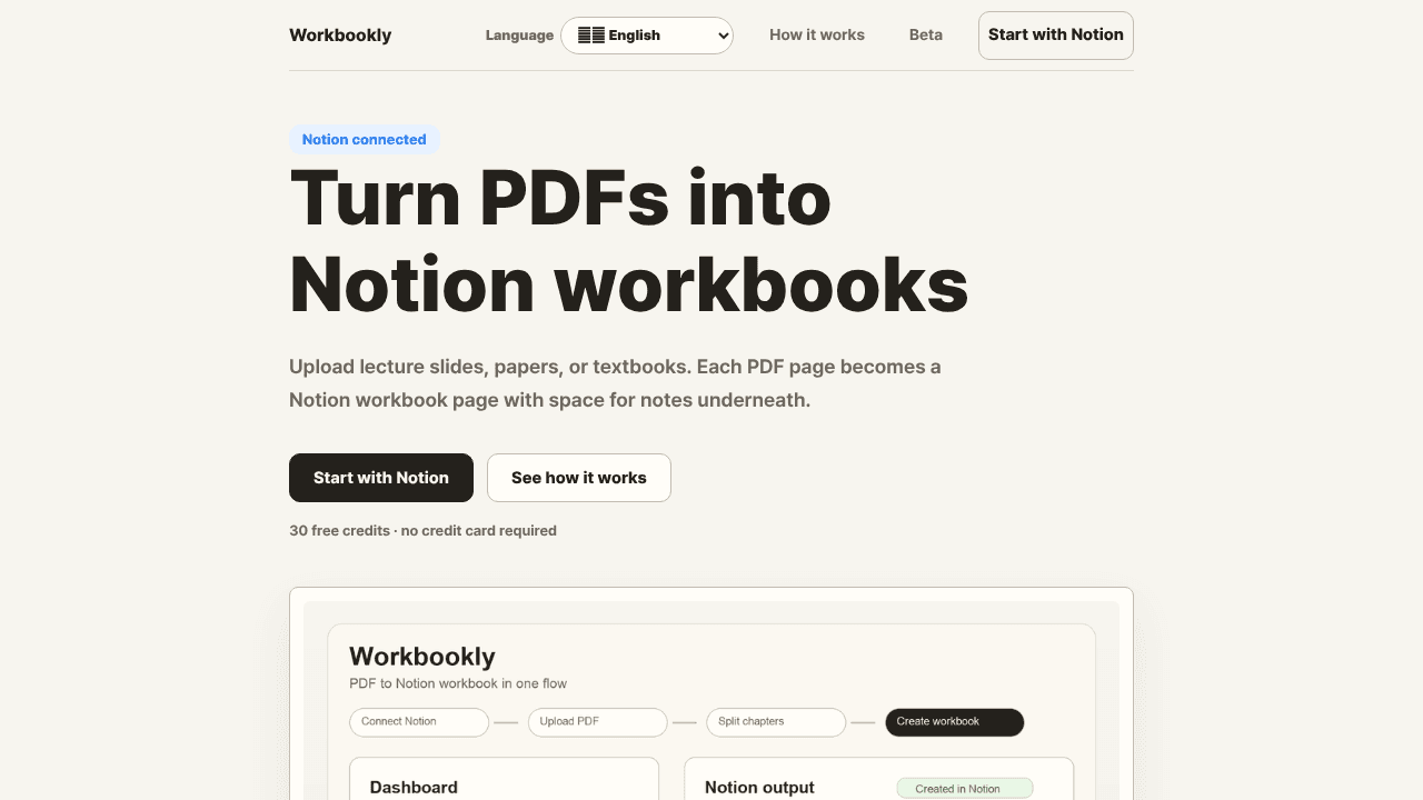 Workbookly website screenshot